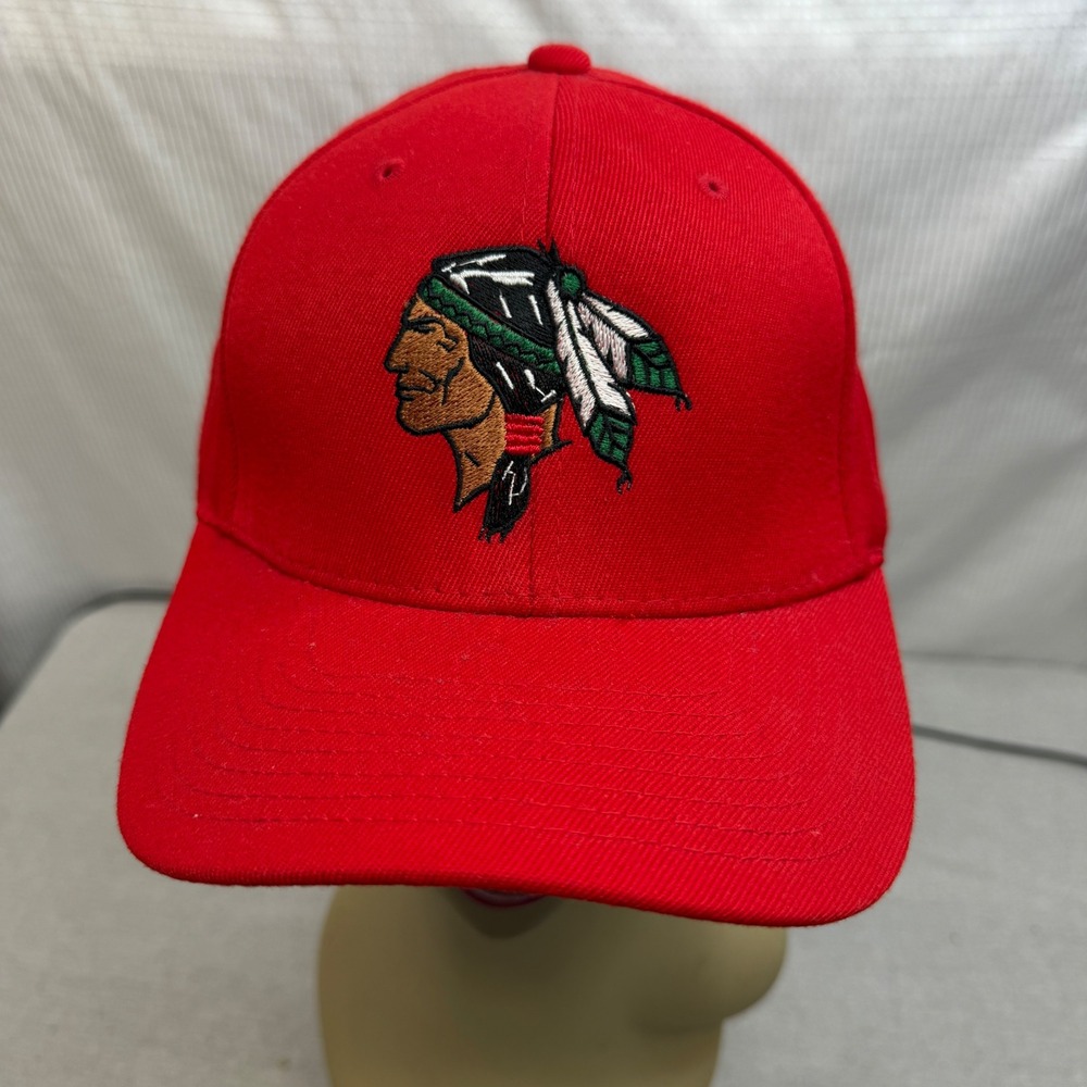 Flexfit Chicago Blackhawks Baseball Cap Mens S-M Red Embroider Logo Stretch Hat